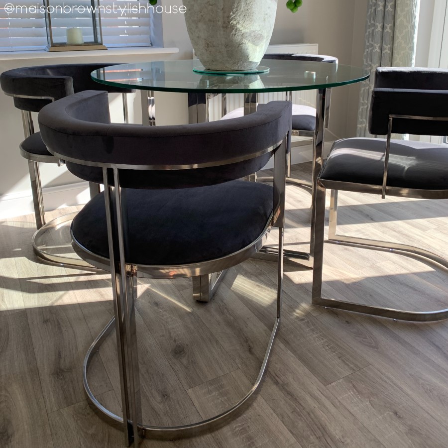 GRADE A2 - Grey Velvet Cantilever Dining Armchair - Alana Boutique