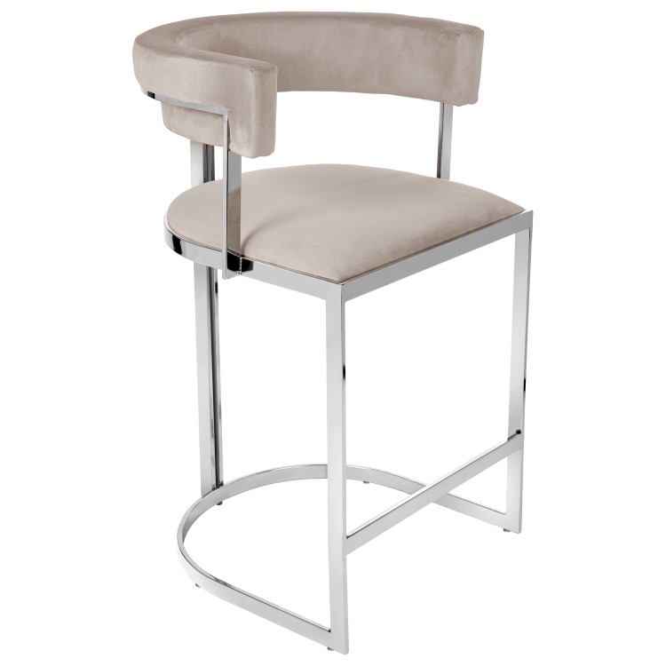 ONLY OPENED - Mink Velvet Cantilever Kitchen Stool with Back - 66cm - Alana Boutique