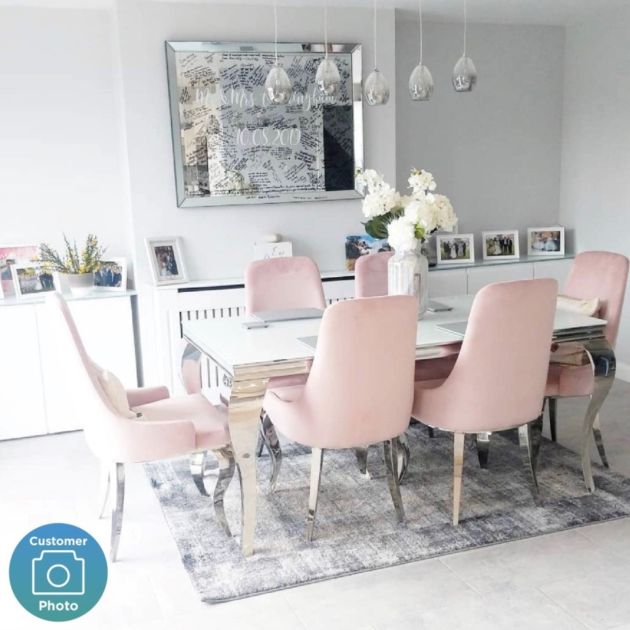 Set of 2 Baby Pink Velvet Dining Chairs with Chrome Legs - Angelica