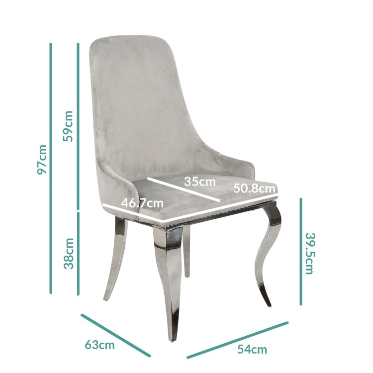 Set of 2 Grey Velvet Dining Chairs with Silver Legs - Angelica