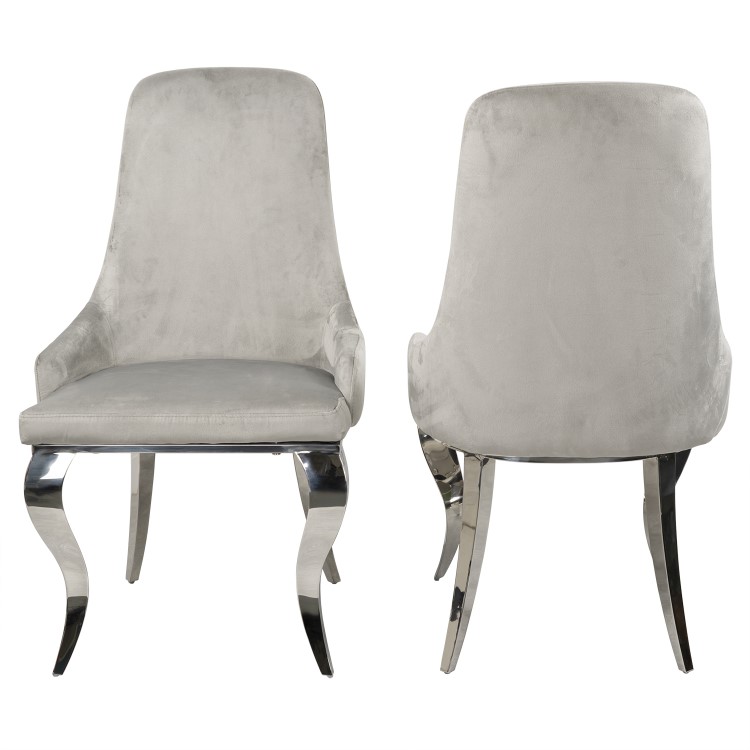 Set of 2 Grey Velvet Dining Chairs with Silver Legs - Angelica