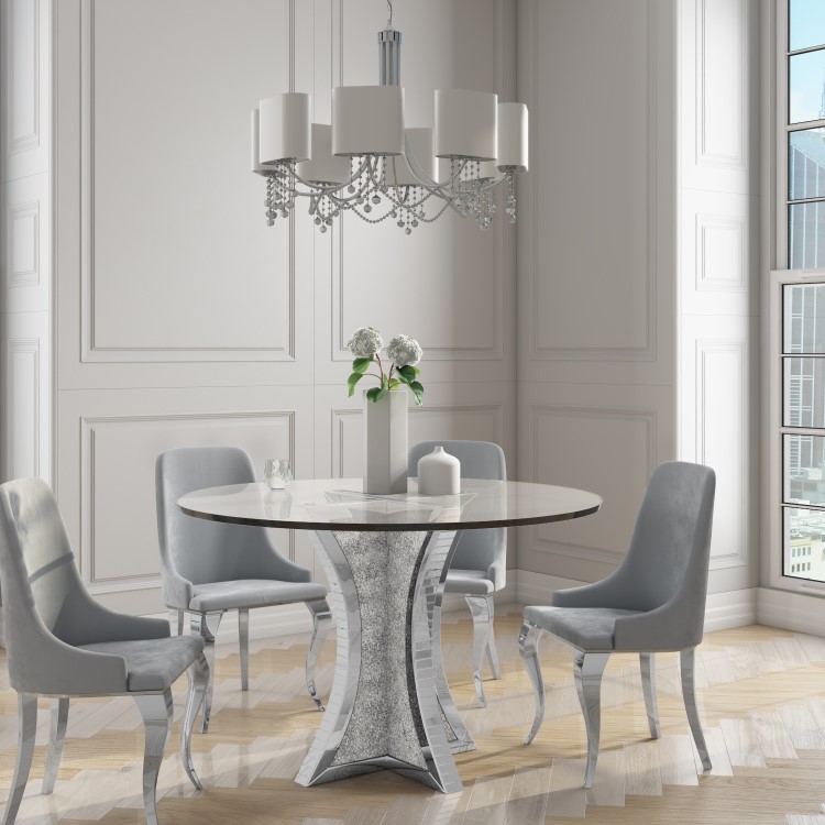 Set of 2 Grey Velvet Dining Chairs with Silver Legs - Angelica