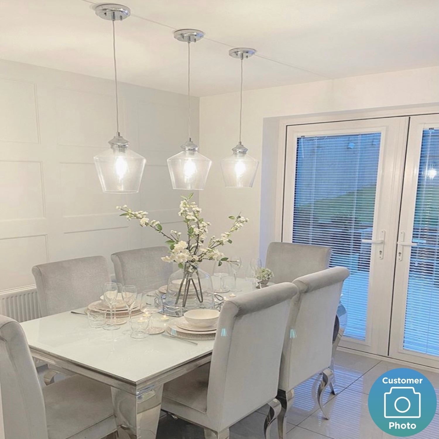 jade boutique mirrored dining table with white glass seats 6 160cm furniture123