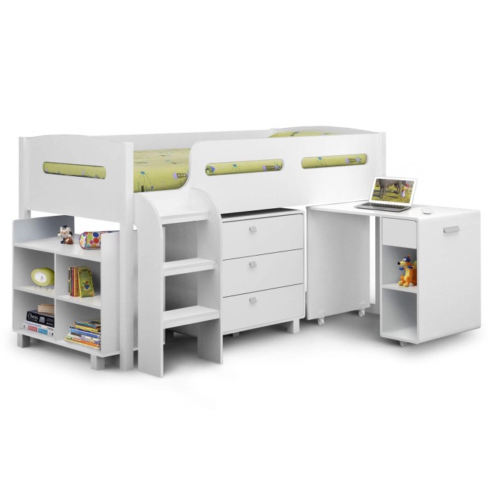 Julian Bowen Kimbo White Cabin Bed with Pull Out Desk ...