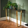 LPD Antibes Black High Gloss Console Table with Polished Gold Legs