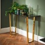 LPD Antibes Black High Gloss Console Table with Polished Gold Legs