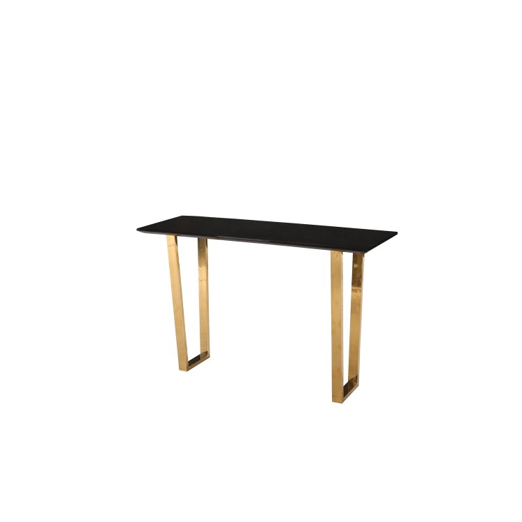 LPD Antibes Black High Gloss Console Table with Polished Gold Legs