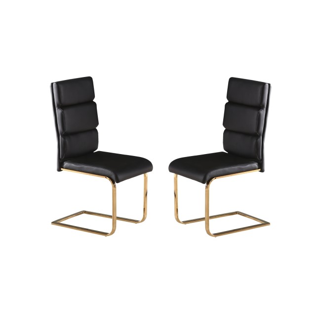 LPD Antibes Pair of Dining Chairs with Black Faux Leather with Polished Gold Legs