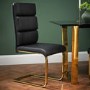 LPD Antibes Pair of Dining Chairs with Black Faux Leather with Polished Gold Legs