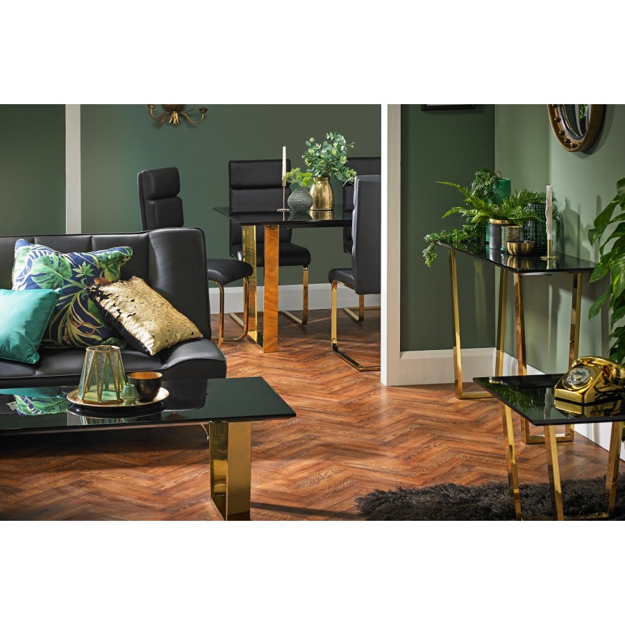 LPD Antibes Pair of Dining Chairs with Black Faux Leather with Polished Gold Legs