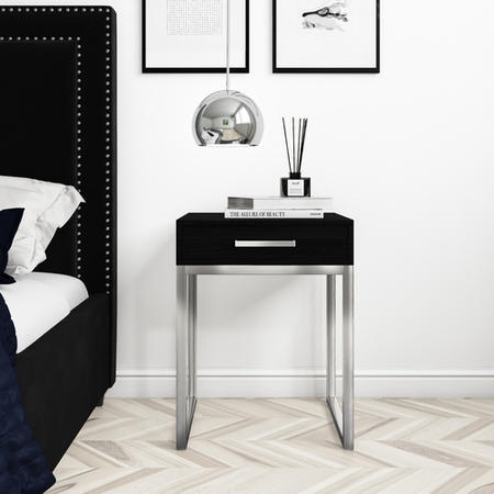 GRADE A1 - Black Solid Wood Bedside Table with Storage Drawer - Anaya