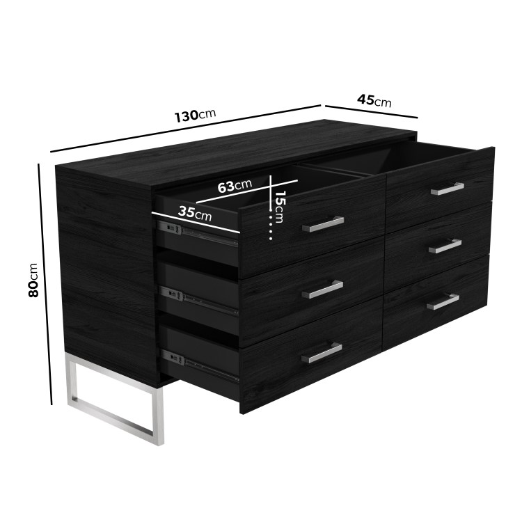 GRADE A2 - Black Solid Wood 6 Drawer Wide Chest of Drawers - Anaya