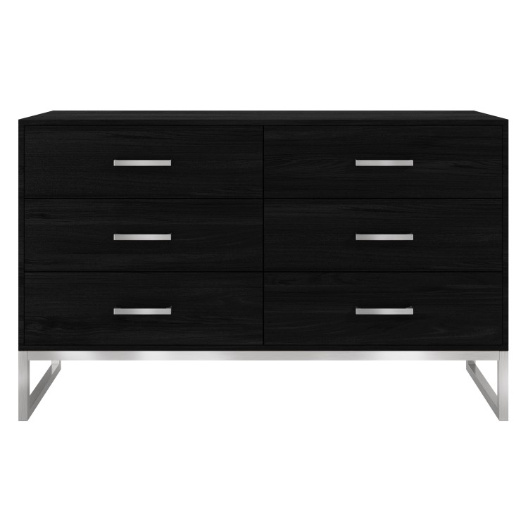 GRADE A2 - Black Solid Wood 6 Drawer Wide Chest of Drawers - Anaya