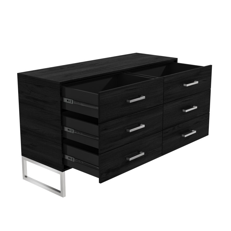 GRADE A2 - Black Solid Wood 6 Drawer Wide Chest of Drawers - Anaya