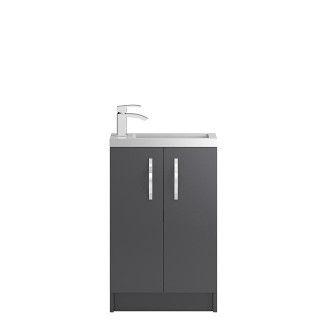 Grey Free Standing Compact Bathroom Vanity Unit & Basin - W505 x H850mm