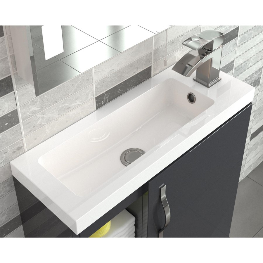 Grey Free Standing Compact Bathroom Vanity Unit & Basin - W605 x H850mm