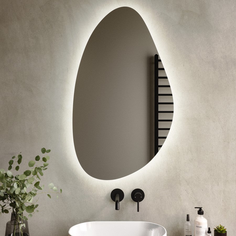 Pebble Backlit Bathroom Mirror with Battery Operated Lights 600 x 1000mm- Apollo