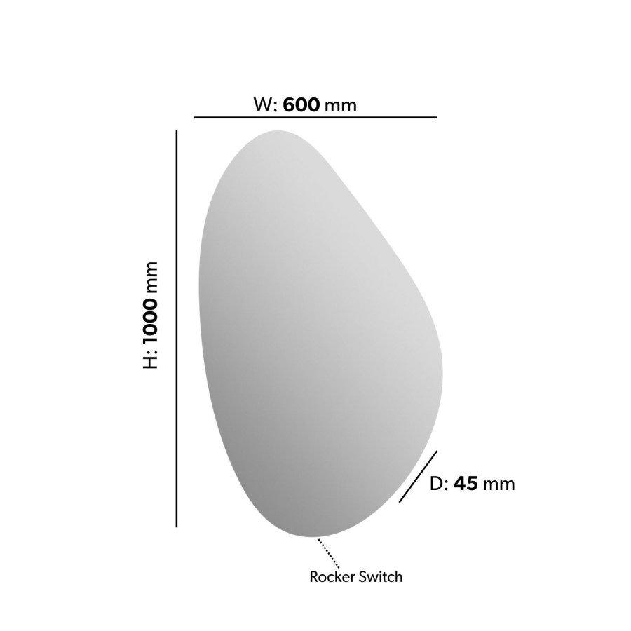 Pebble Backlit Bathroom Mirror with Battery Operated Lights 600 x 1000mm- Apollo