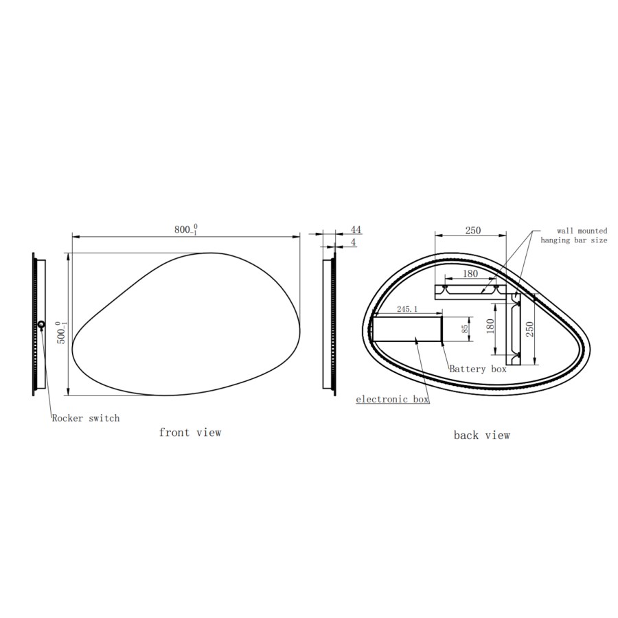 Pebble Backlit Wall Mirror with Battery Operated Lights 50 x 80cm - Apollo