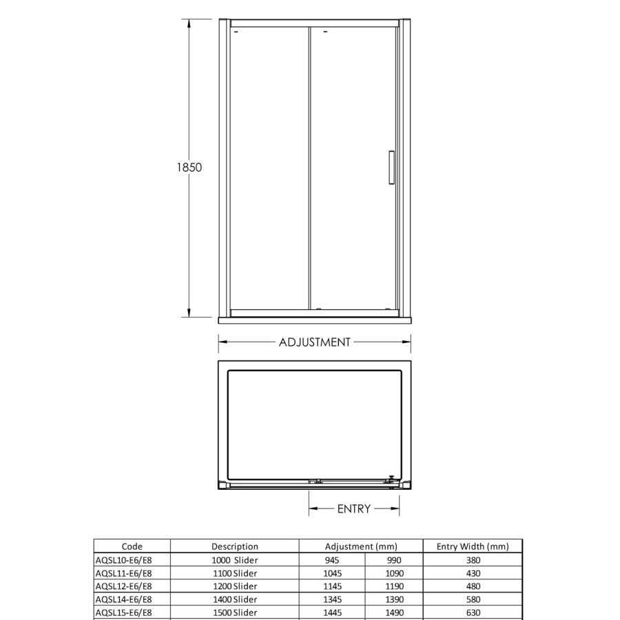1500mm Sliding Shower Door - Fiji