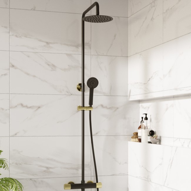 2 Tone Black and Brushed Brass Tap Pack with Basin Mixer Bath Mixer & Shower Arissa