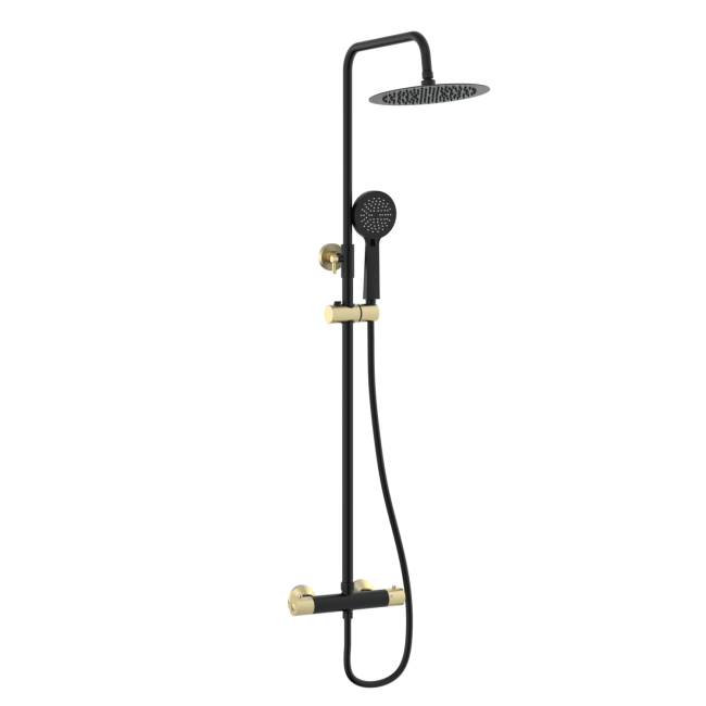 2 Tone Black and Brushed Brass Tap Pack with Basin Mixer Bath Mixer & Shower Arissa