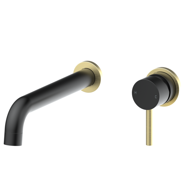 2 Tone Black and Brushed Brass Wall Mounted Basin and Bath Tap Pack - Arissa