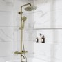 Brushed Brass Round Thermostatic Mixer Shower Set with Bath Filler Spout - Arissa