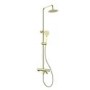 Brushed Brass Round Thermostatic Mixer Shower Set with Bath Filler Spout - Arissa