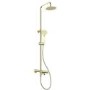 Brushed Brass Round Thermostatic Mixer Shower Set with Bath Filler Spout - Arissa