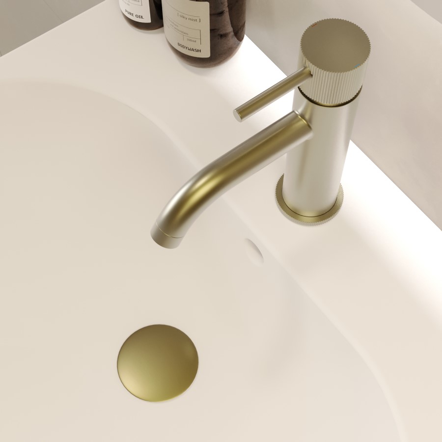 Brushed Brass Fluted Mono Basin Mixer Tap with Waste - Arissa