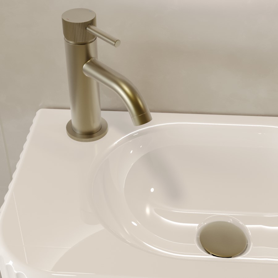 Brushed Brass Fluted Cloakroom Mono Basin Mixer Tap with Waste - Arissa