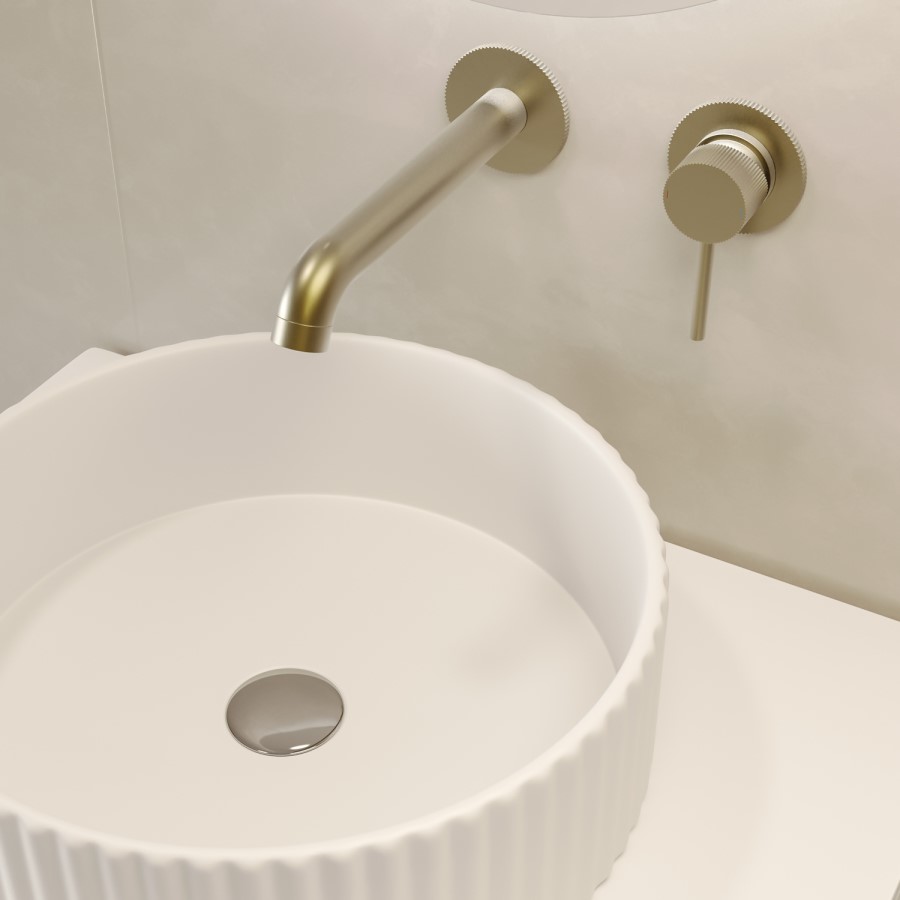 Brushed Brass Fluted Wall Mounted Basin Mixer Tap - Arissa