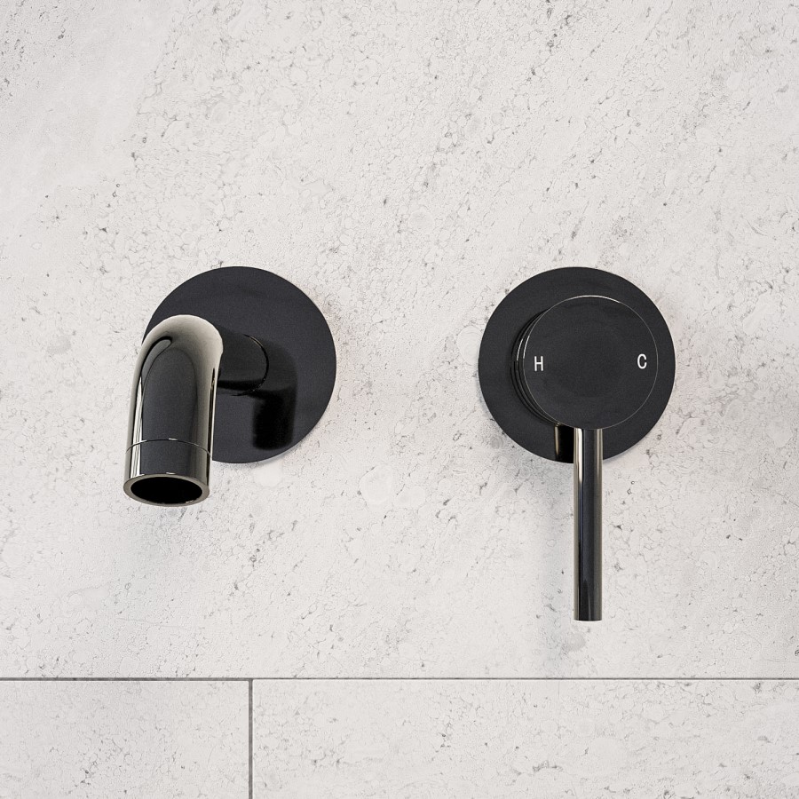 Black Chrome Wall Mounted Basin Mixer Tap - Arissa