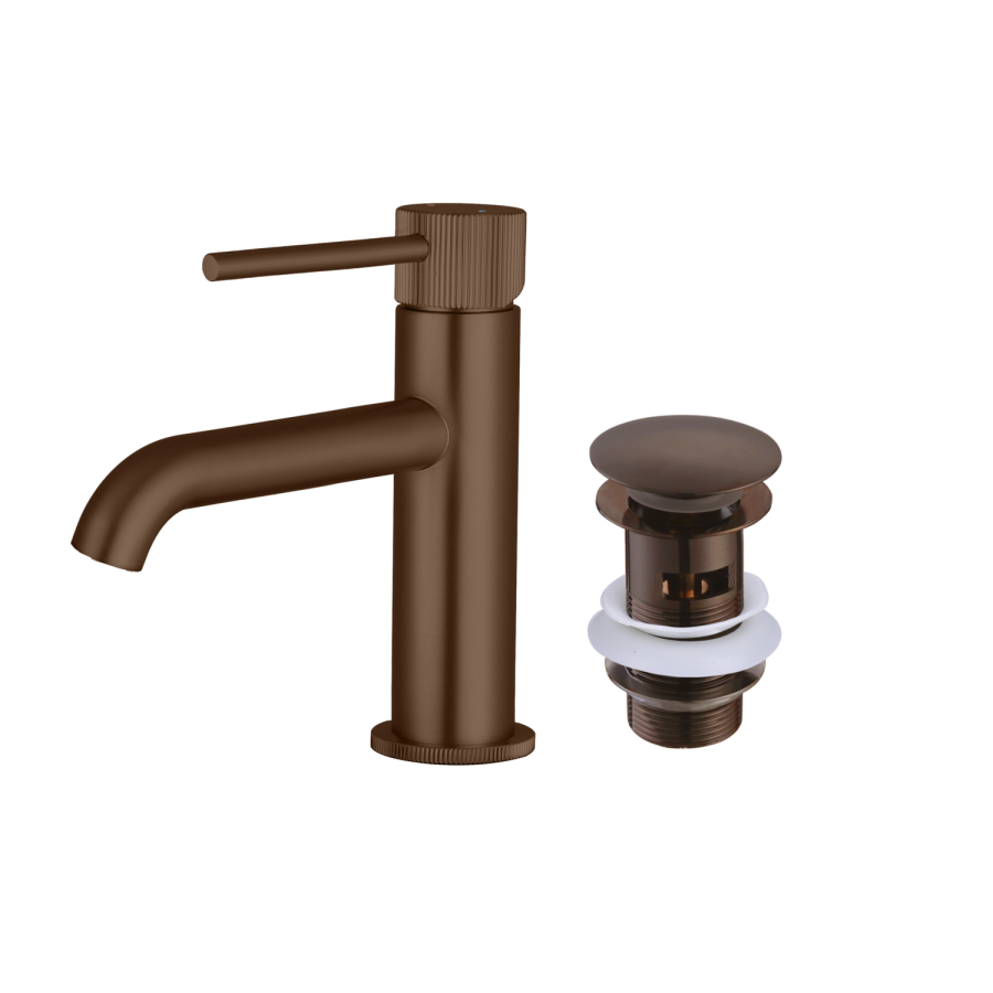 Brushed Bronze Fluted Mono Basin Mixer Tap with Waste - Arissa