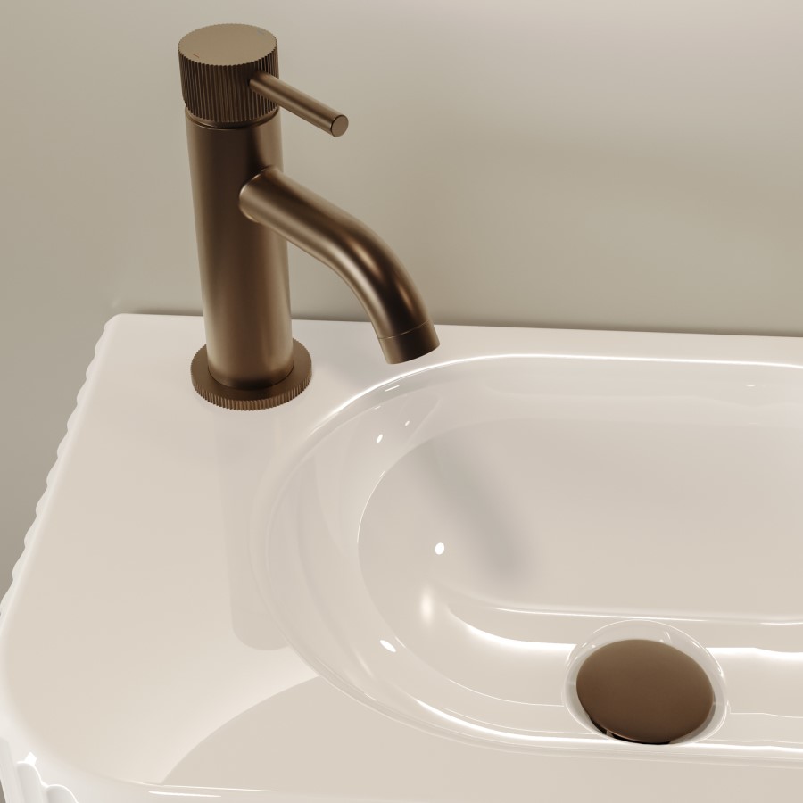 Brushed Bronze Fluted Cloakroom Mono Basin Mixer Tap with Waste - Arissa