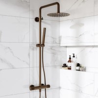 Brushed Bronze 2 Outlet Thermostatic Mixer Shower Set With Fluted Handles - Arissa