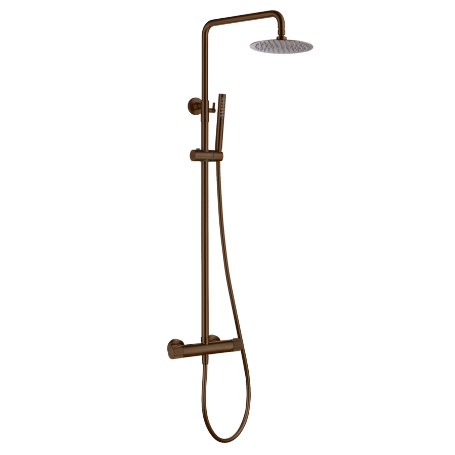 Brushed Bronze 2 Outlet Thermostatic Mixer Shower Set With Fluted Handles - Arissa