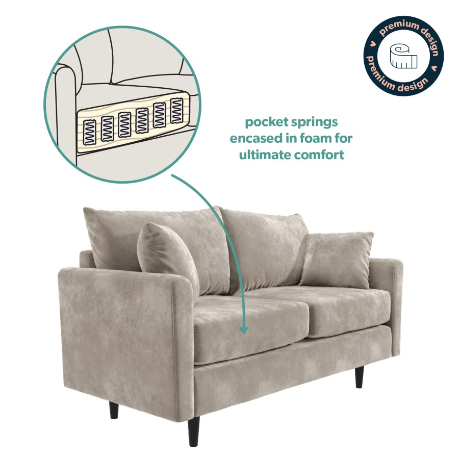 GRADE A2 - Beige 2 Seater Chenille Fabric Pocket Sprung Sofa - Archie