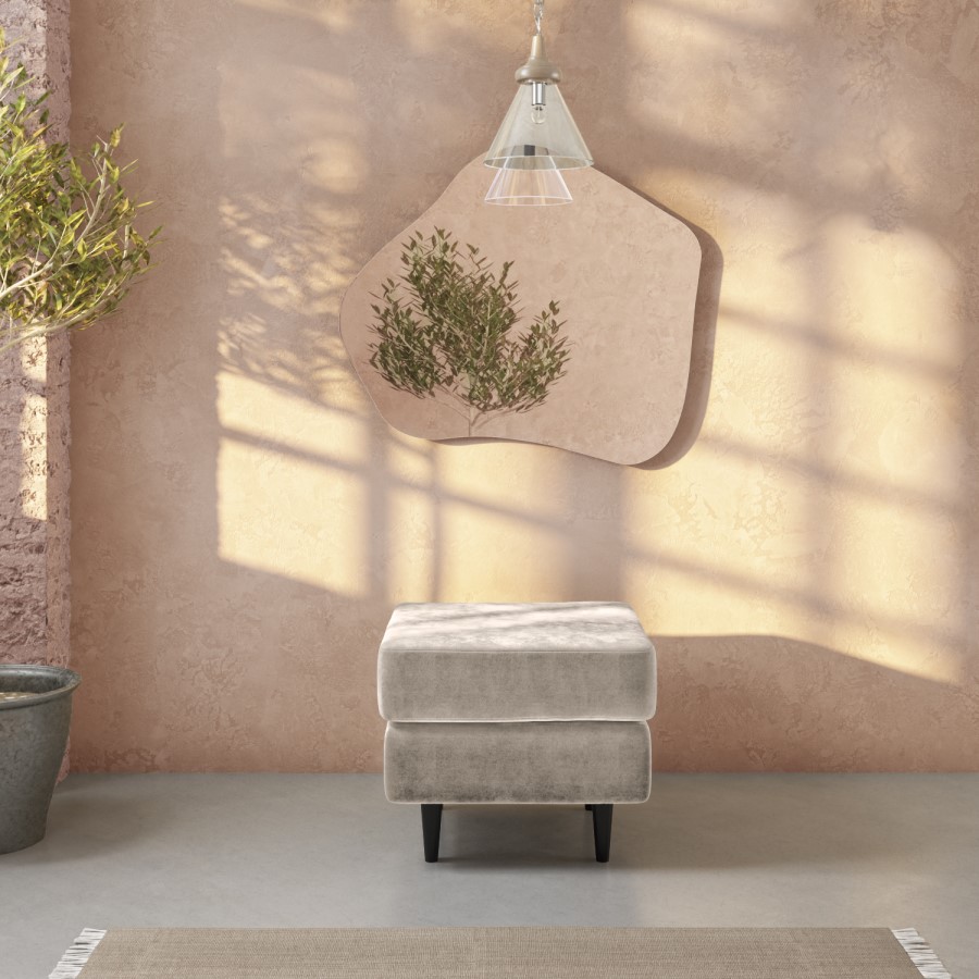 Small Beige Chenille Fabric Footstool - Archie