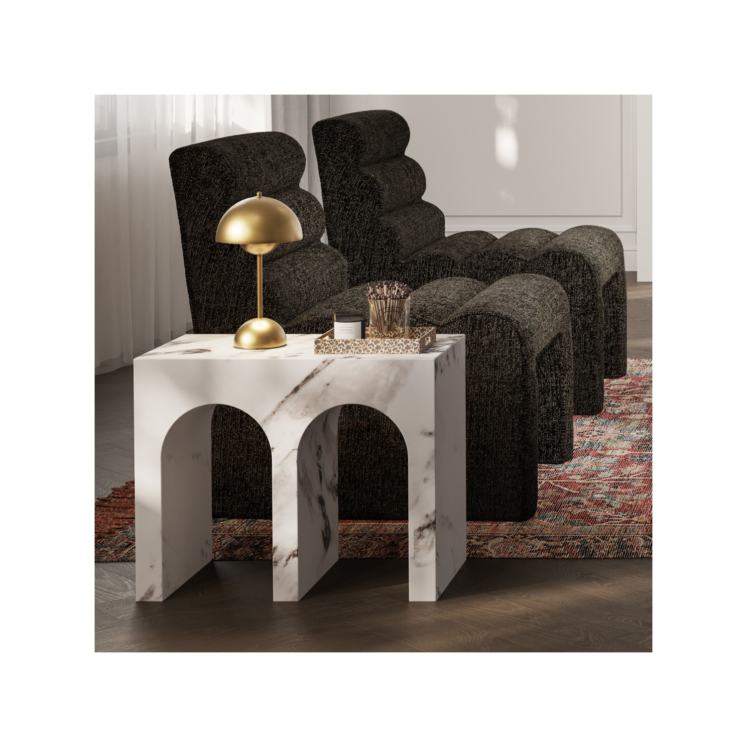 Rectangular Marble Side Table Large Rectangular White Marble Effect Side Table - Archie - Furniture123