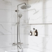 Chrome Round Thermostatic Mixer Shower Set with Bath Filler Spout - Arissa