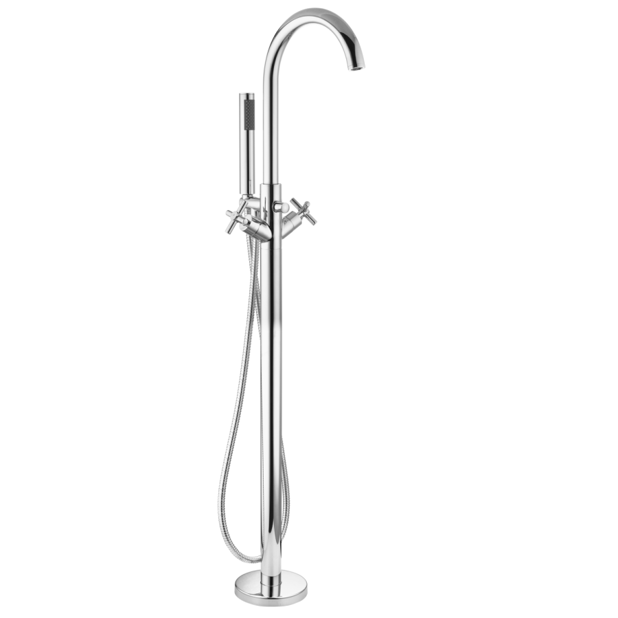 Chrome Freestanding Bath Shower Mixer Tap With Cross Head Handles - Arissa