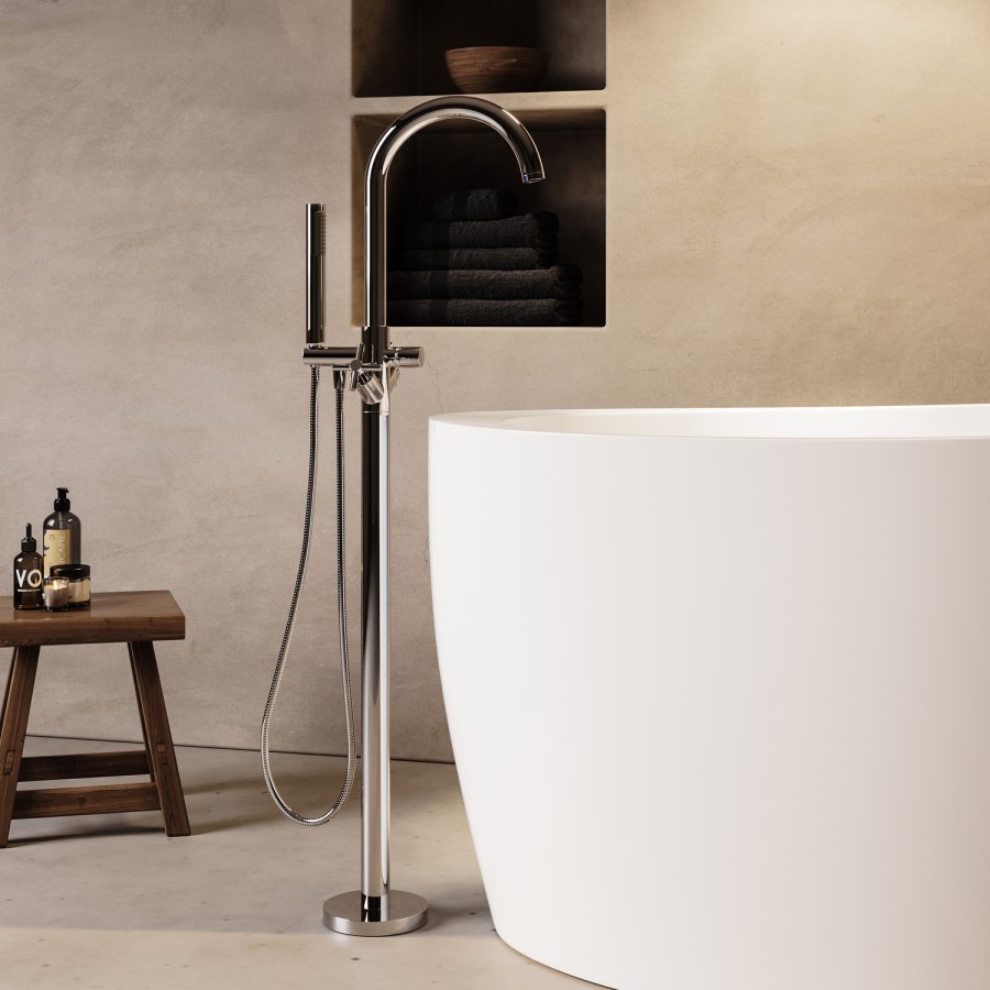 Chrome Freestanding Bath Shower Mixer Tap With Cross Head Handles - Arissa