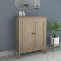 GRADE A1 - Solid Wood Shoe Cabinet with Lime Wash Finish - Arelette