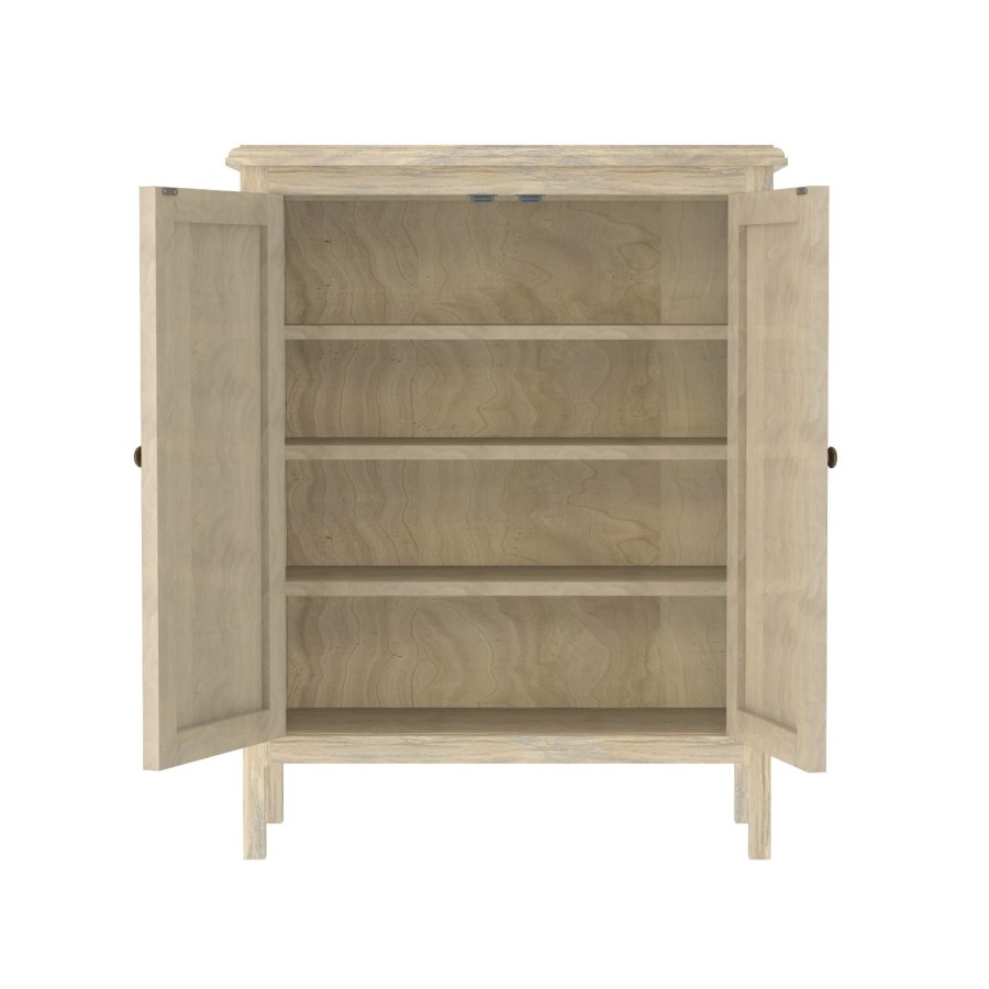 GRADE A1 - Solid Wood Shoe Cabinet with Lime Wash Finish - Arelette