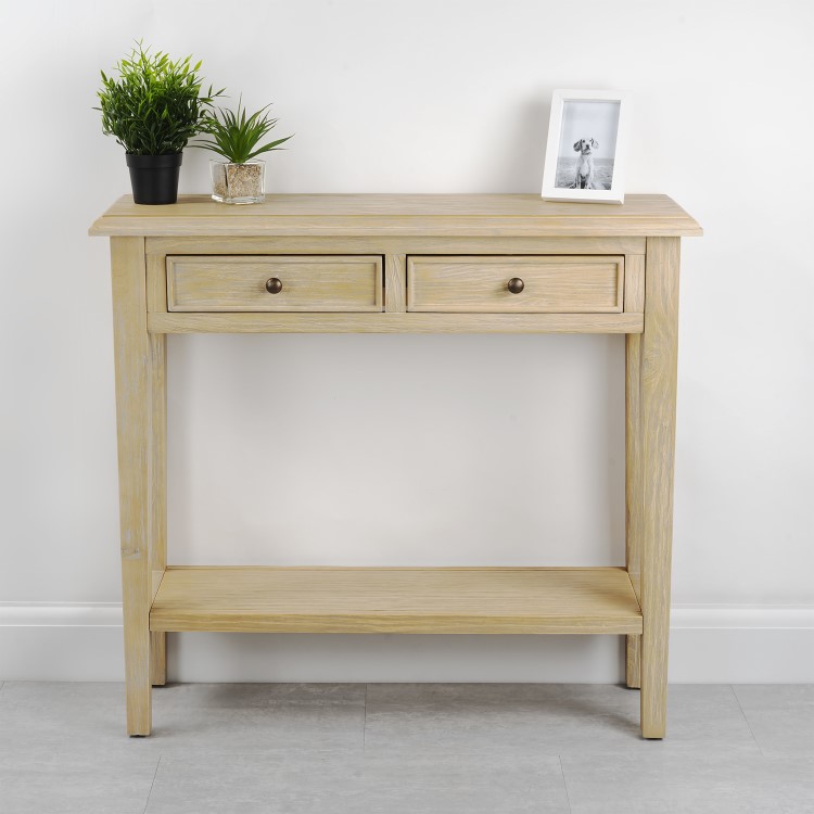 GRADE A1 - Narrow Light Wood Console Table with Drawers - Arelette