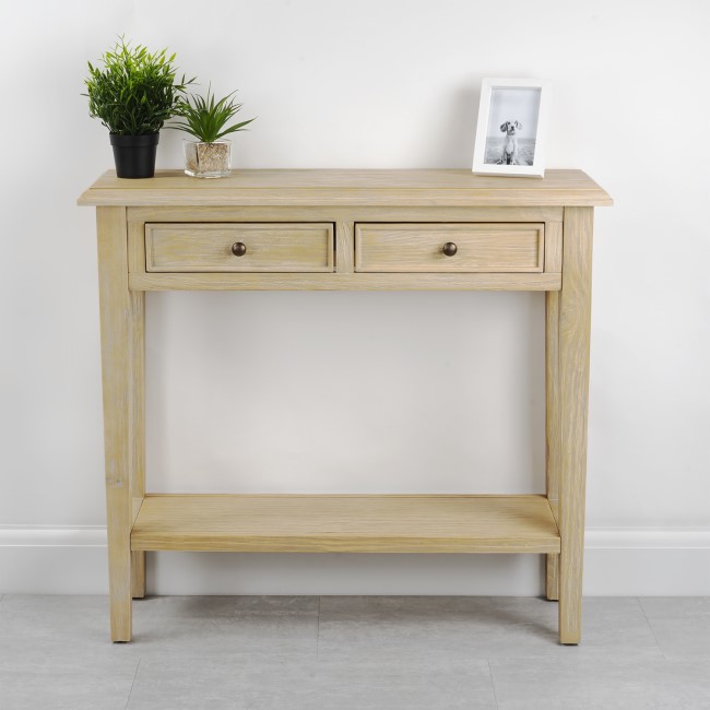 Narrow Light Wood Console Table with Drawers - Arelette