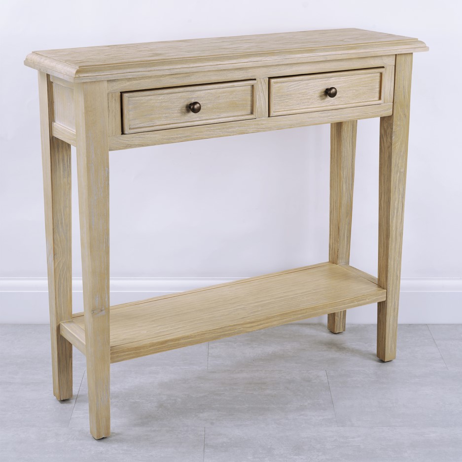 GRADE A1 Narrow Light Wood Console Table with Drawers