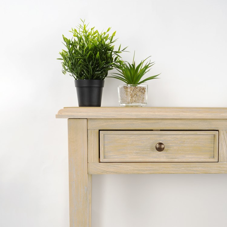 GRADE A1 - Narrow Light Wood Console Table with Drawers - Arelette